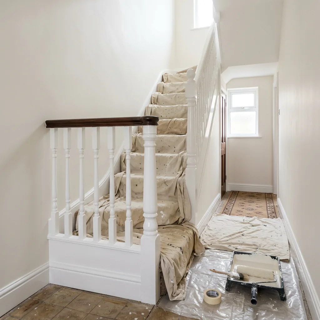 A hallway and staircase freshly painted in Darlaston